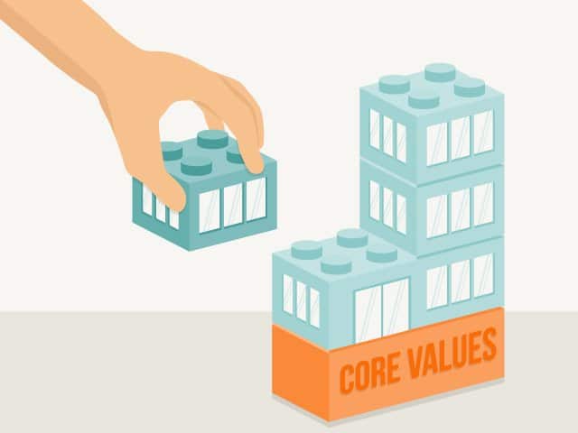 legos showing core values as the building blocks for an organization