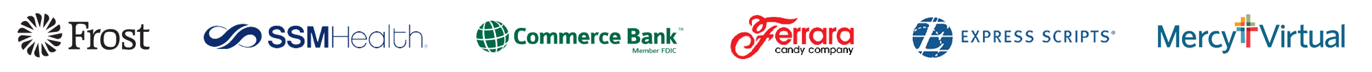 Frost Bank, SSM Health, Commerce Bank, Ferrara Candy, Express Scripts and Mercy Virtual logos