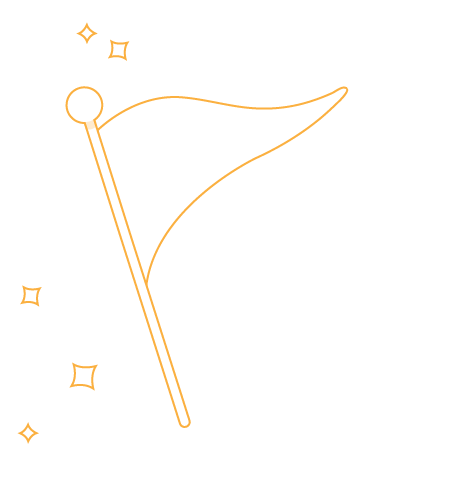 An orange flag designed for internal communications, adorned with stars.