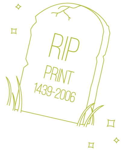 An internal communications-themed gravestone with the words RIP print on it.