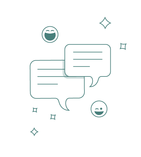 Two speech bubbles representing internal communications on a white background.