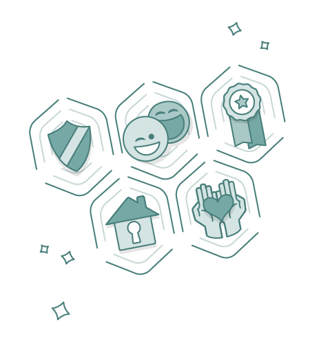 icons for 5 key emotions: trust, happiness, altruism, belonging, and achievement
