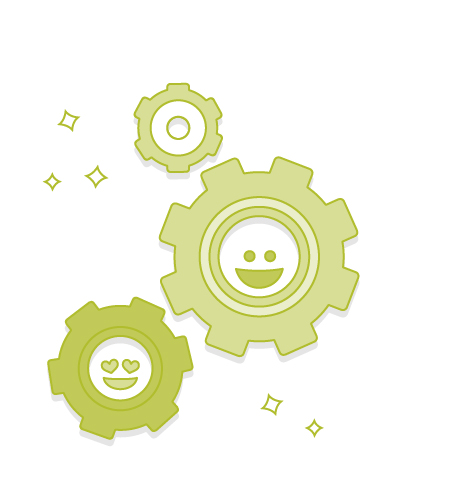 3 spokes with happy faces to show the correlation between employee happiness and innovation