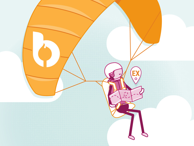 A person flying a parachute with a map, supported by Bonfyre.