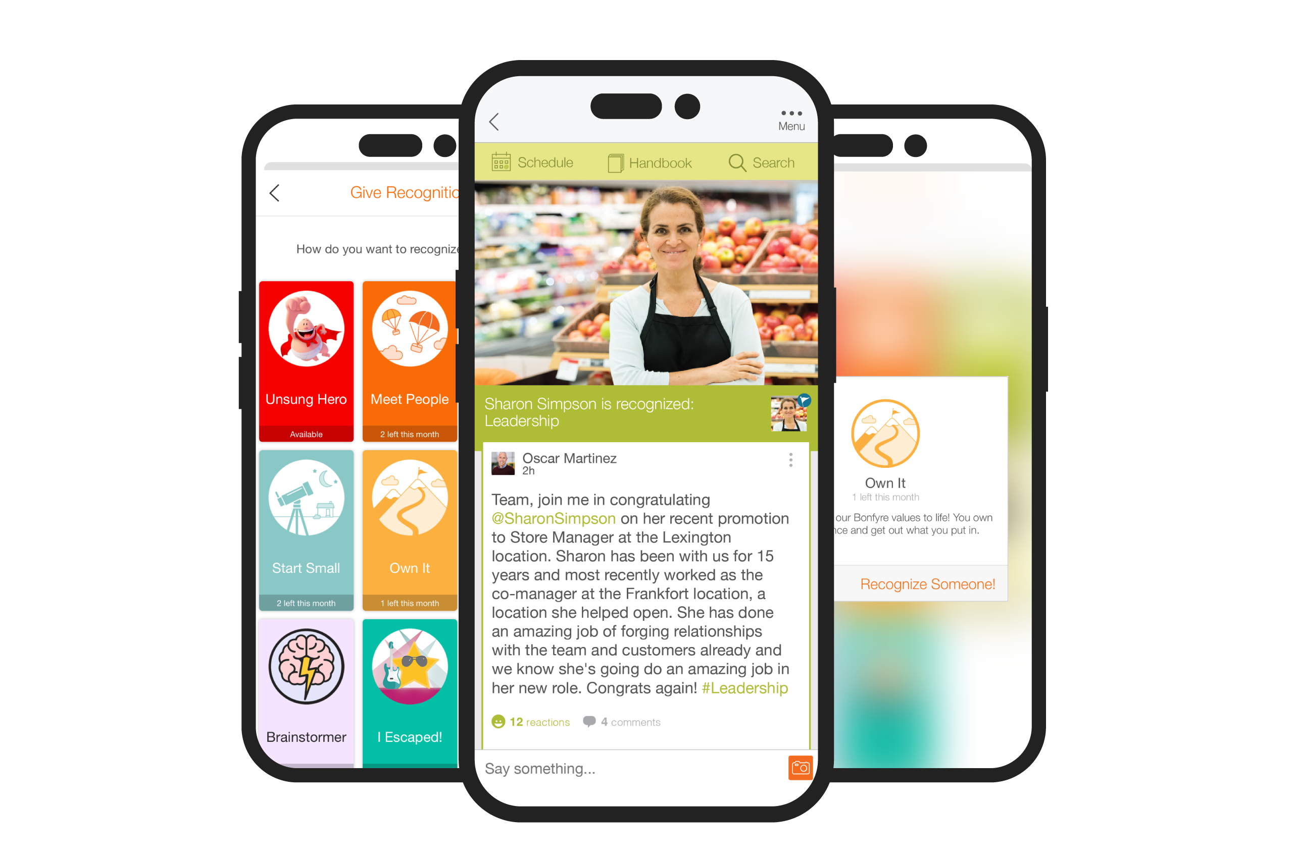 A mobile app designed to engage frontline employees by displaying a variety of food items.