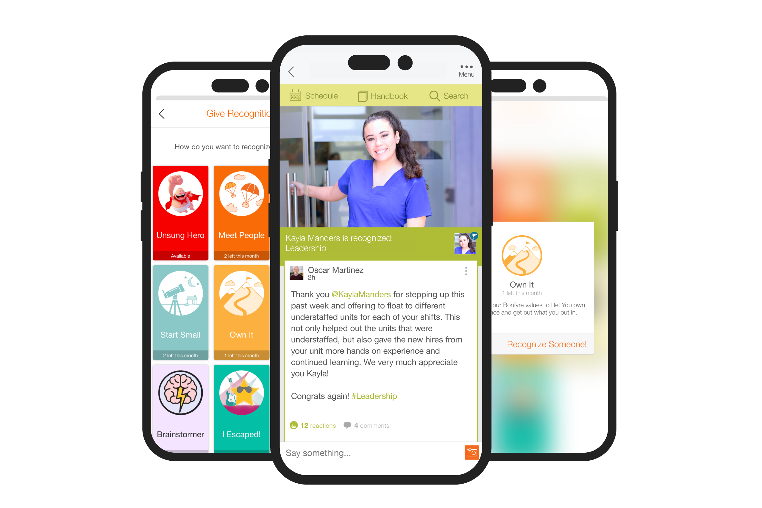A healthcare mobile app featuring a woman's face on its interface.